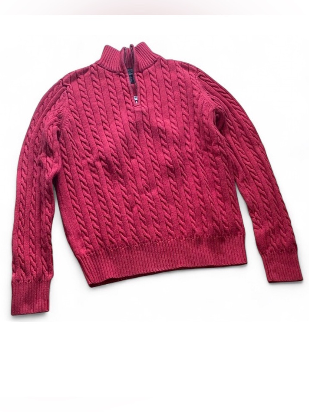 Vintage Ralph Lauren Red Cable Knit Quarter Zip Sweater Cabin Core M